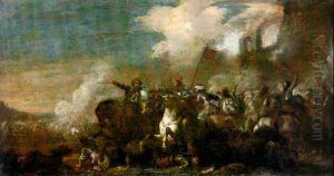 A Cavalary Skirmish Outside A Walled Town by Antonio Calza