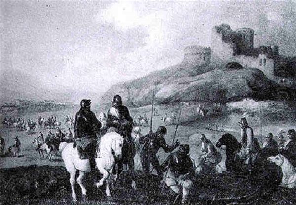 A Cavalry Regiment Engaging For Battle Before A Fortress - view 1