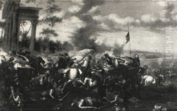 Cavalry Skirmish By A Classical Ruin - view 1