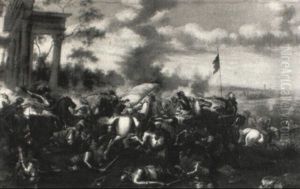 Cavalry Skirmish By A Classical Ruin by Antonio Calza