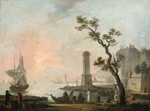 Vista Costera Con Figuras by Jose Camaron Y Boronat