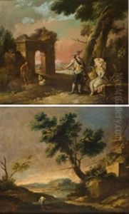 Paisaje Con Pescador (+ Paisaje Con Personajes; Pair) by Jose Camaron Y Boronat