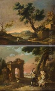 Paisaje Con Pescador (+ Paisaje Con Personajes; Pair) by Jose Camaron Y Boronat