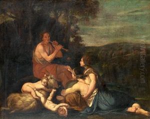 A Shepherd With Nymphs, Amoretti And Goats In A Landscape A Shepherd With Nymphs, Amoretti And Goats In A Landscape
