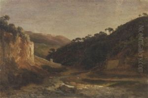 Paesaggio Collinare Con Torrente by Domenico Cambiaso