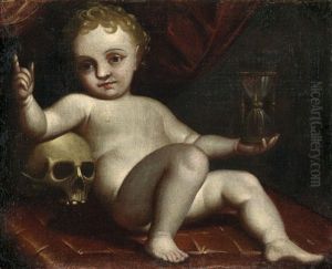 Vanitasallegorie: Knabe Mit Stundenglas Und Totenschadel