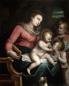 Virgen Con Nino Y San Juanito by Luca Cambiaso