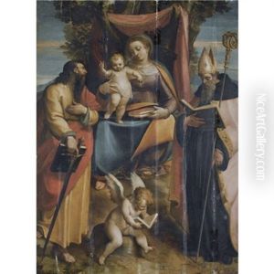 A Sacra Conversazione: The Madonna And Child With Saints Paul And Augustine, A Putto Reading At Their Feet