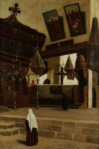 L'interieur De La Chapelle De La Nativite A Bethleem by Louis Gustave Cambier