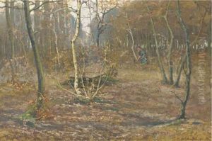 Gathering Wood In A Forest In Autumn by Louis Gustave Cambier