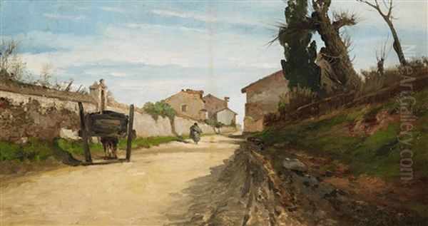 Village Street With Horse Drawn Cart - view 1