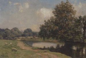 Fluslandschaft Mit Schafen Fluslandschaft Mit Schafen