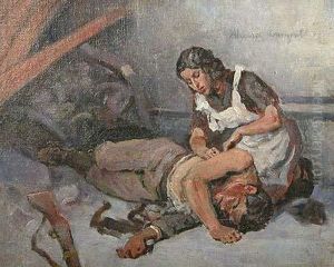 Socorriendo Al Herido. by Cesar Alvarez Dumont
