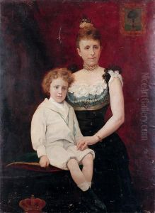 Retrato De La Reina Maria Cristina Y Don Alfonso Xiii, Nino by Cesar Alvarez Dumont