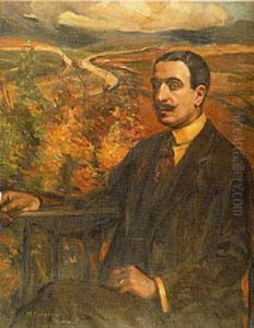 Portrait Of Gentleman Seated On A Balcony, A Spanish Landscape Beyond by Mary Cameron