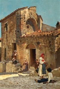 Italian Street Scene by Michele Cammarano