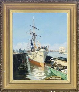 Boats In A Harbor by Jacques-Marie Omer Camoreyt