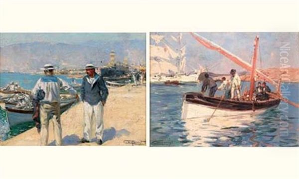 Scene De Port (+ Another, Larger, Oil On Panel; 2 Works) - view 1