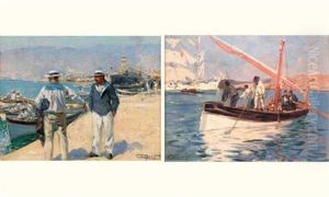 Scene De Port (+ Another, Larger, Oil On Panel; 2 Works)