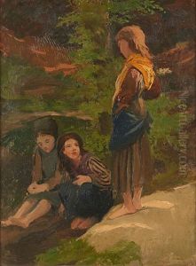 Trois Enfants En Conversation Trois Enfants En Conversation