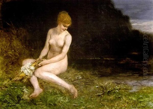 Baigneuse Au Bouquet De Fleurs Dans Un Paysage - view 1