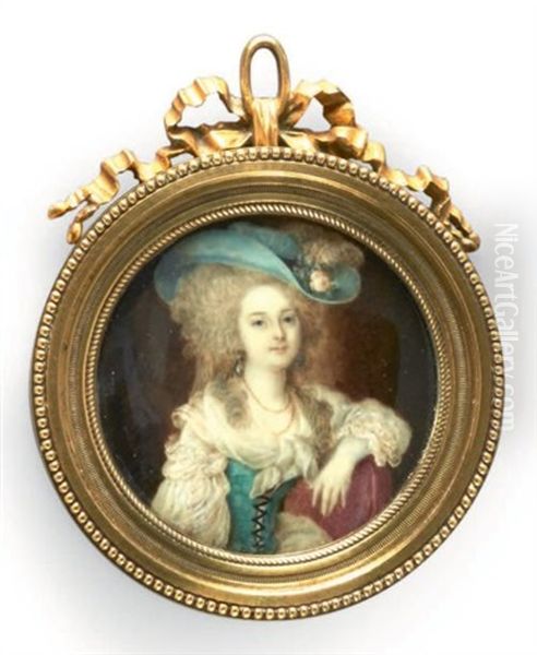 Portrait De Madame Du Barry En Robe De Voile Blanc, Corset Vert Et Coiffee D'un Important Chapeau Vert Orne De Fleurs Et D'une Plume D'autruche - view 1