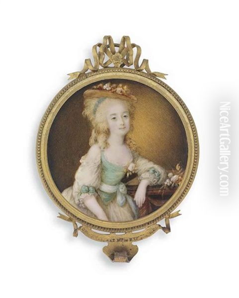 The Marquise De Briqueville Nee D'harcourt, In A White Muslin Dress With Pale Green Bodice Into Which A Rose Is Tucked, Over A Chemise - view 1