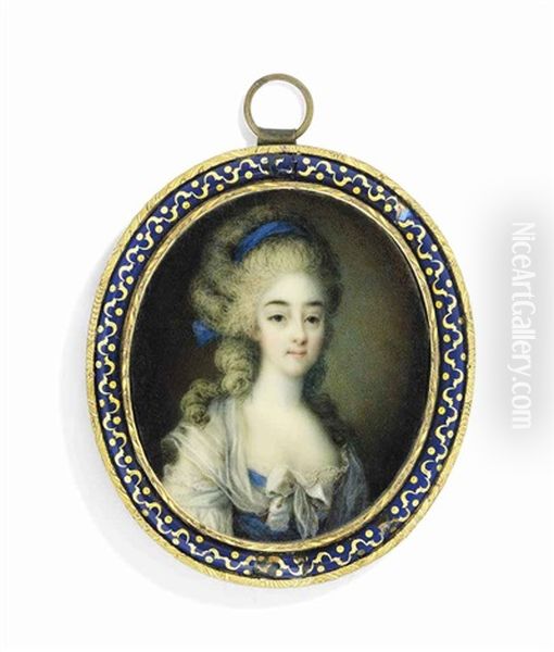 Maria Theresa Of Savoy (1756-1805), Comtesse D'artois, In White Dress With Blue Bodice With White Bow, White Muslin Fichu - view 1
