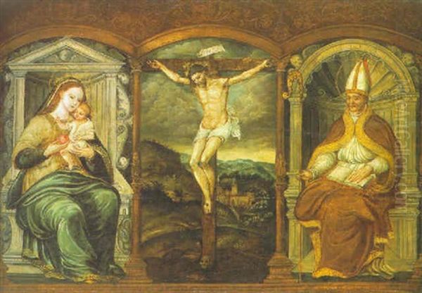 Christus Am Kreuz, Im  Hintergrund Eine Altniederlandische Landschaft - view 1
