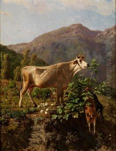 Kuh Und Zwei Geissen Im Hochgebirge by Simone Campanile