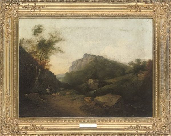 Figures On Horseback In An Extensive Landscape, With Cattle And Sheep Beside A River - view 1