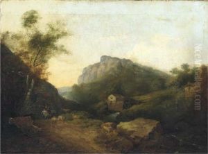 Landscape With Figures On Horseback And Cattle And Sheep By A River