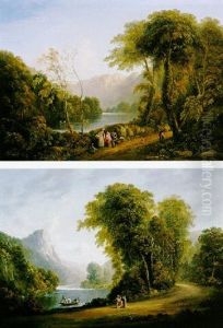 Wooded River Landscapes With Figures On A Path Wooded River Landscapes With Figures On A Path