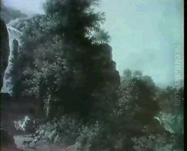 Shooting By A Lake; And Huntsmen Resting By A Waterfall (a Pair) - view 1