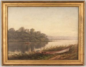East Tennessee River Scene (with Fishermen In Boat And Landscape) by Thomas Campbell