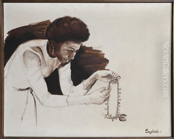 Woman Fixing Necklace - view 1