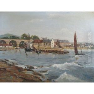 Harbour Scene With Sailing Boats And Town Buildings by Tom Campbell
