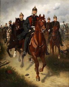Ausritt Kaiser Wilhelms I In Begleitung Von Graf Moltke Und Furst Bismark Sowie Weiteren Hochrangigen Kavalleristen