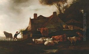 Vieh Auf Der Weide Vor Einem Bauernhaus by Govert Dircksz. Camphuysen