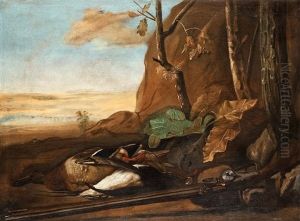 Still Life With Ducks And A Rifle by Govert Dircksz. Camphuysen
