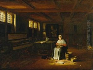 A Woman In An Interior Peeling Vegetables by Govert Dircksz. Camphuysen