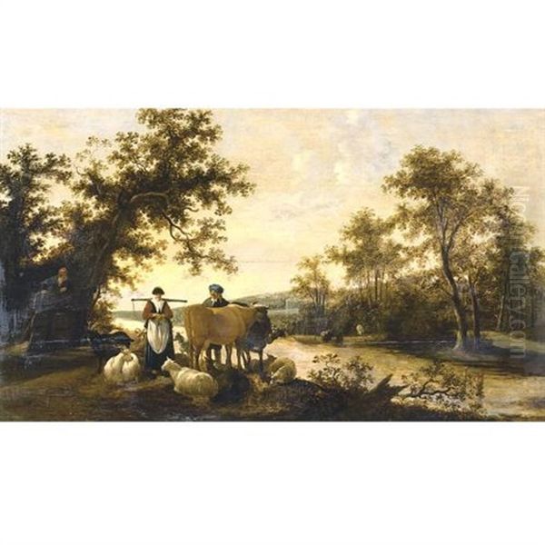 A River Landscape With Peasants And Livestock - view 1