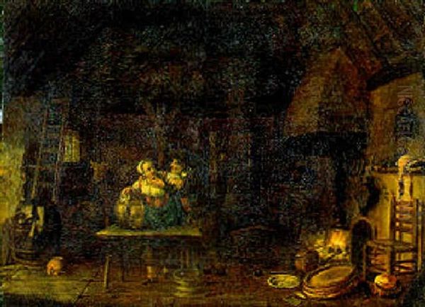 Scheuneninterieur Mit Einer Magd Am Offenen Feuer - view 1