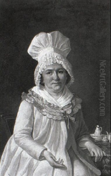 Portrait Of A Lady Beside A Table Laid With A Tea Service - view 1