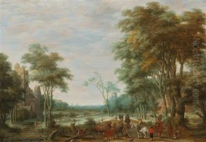 A Wooded Landscape With Horsemen And Travellers by Joachim Govertsz. Camphuysen