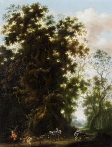 A Wooded Landscape With A Shepherd And His Flock On A Country Path by Joachim Govertsz. Camphuysen