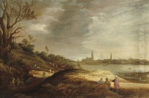A River Landscape With Farmers Harvesting by Joachim Govertsz. Camphuysen