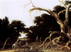 A Wooded Landscape With Travellers On Horses On A Path by Joachim Govertsz. Camphuysen