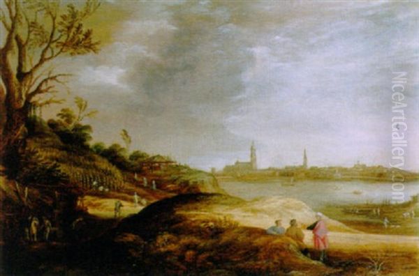 Travellers On A Road, The Vendange Beyond, A Town In The Distance - view 1