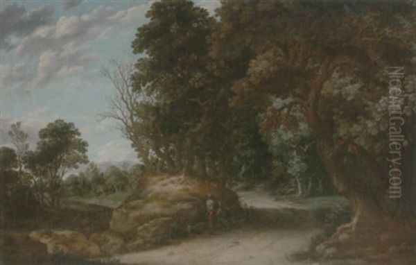 A Wooded Landscape With Travellers Resting On A Path - view 1